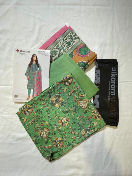 Green | Al-Karam 3pc Unstitched Lawn Suit