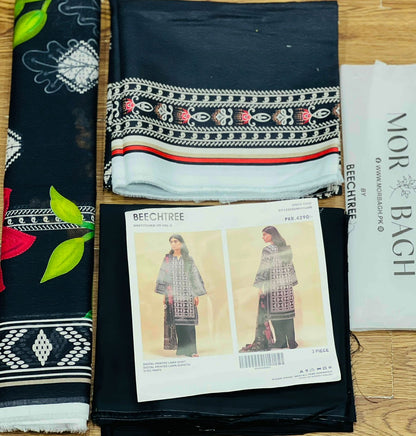 BeechTree 3 PIECE PRINTED LAWN SUIT-ONYX GRID (UNSTITCHED)