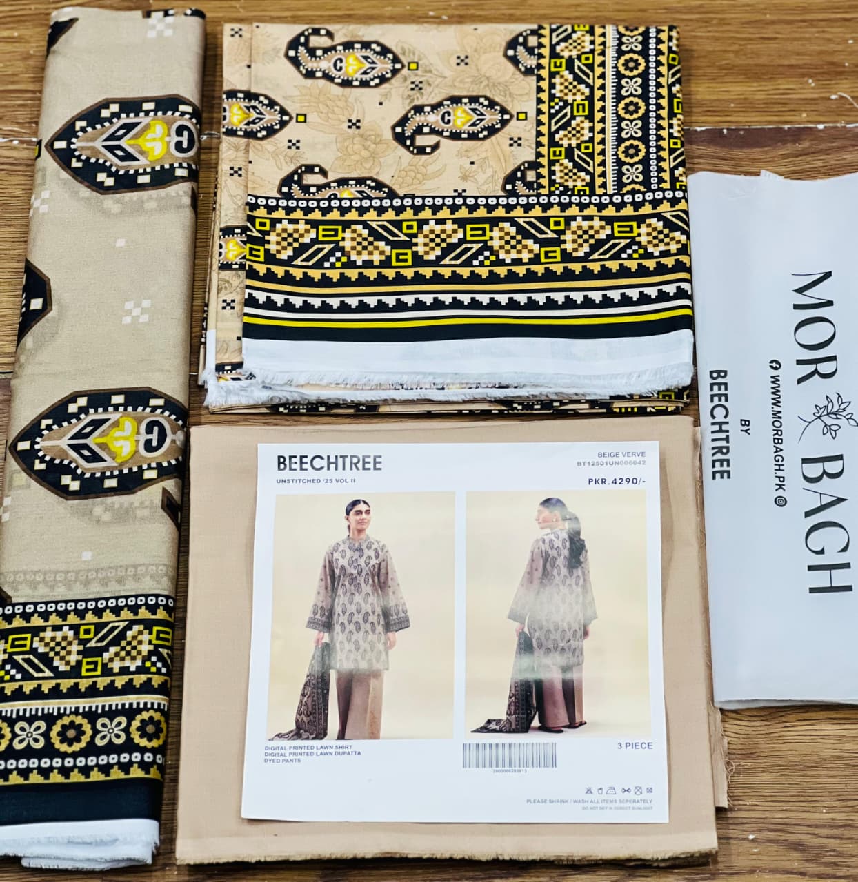 BeechTree 3 PIECE PRINTED LAWN SUIT-BEIGE VERVE (UNSTITCHED)