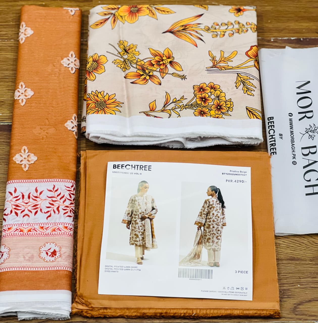 BeechTree 3 PIECE PRINTED LAWN SUIT-PRISTINE BEIGE (UNSTITCHED)