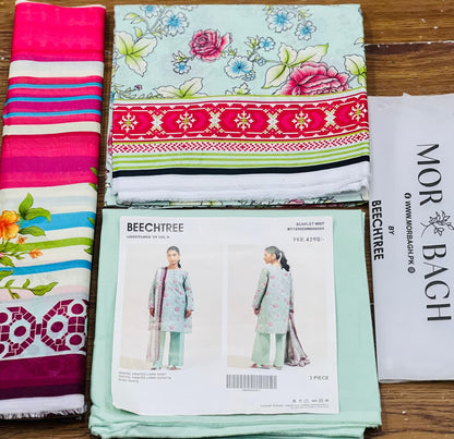 BeechTree 3 PIECE PRINTED LAWN SUIT-SCARLET MIST (UNSTITCHED)