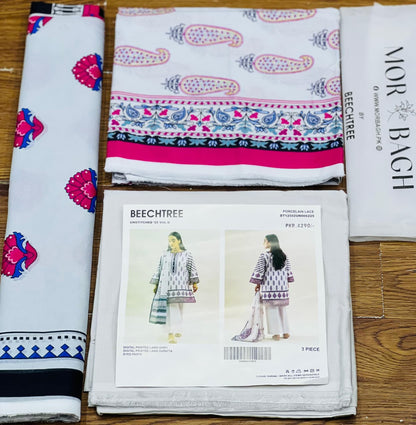 BeechTree 3 PIECE PRINTED LAWN SUIT-PORCELAIN LACE (UNSTITCHED)