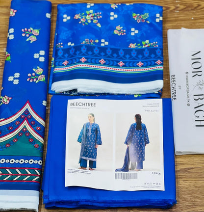 BeechTree 3 PIECE PRINTED LAWN SUIT-COBALT FERN (UNSTITCHED)