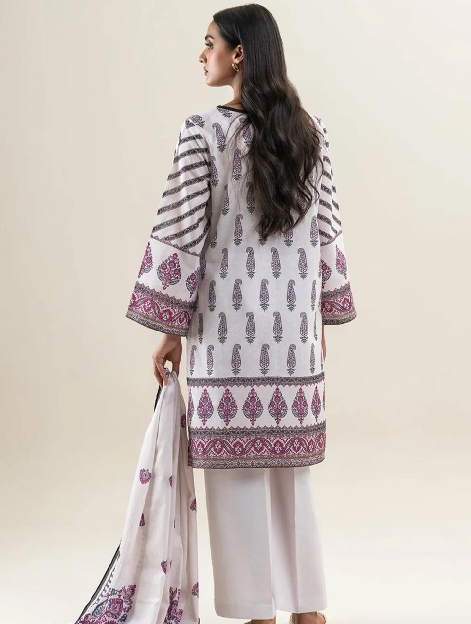 BeechTree 3 PIECE PRINTED LAWN SUIT-PORCELAIN LACE (UNSTITCHED)