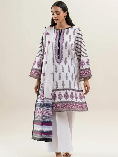 BeechTree 3 PIECE PRINTED LAWN SUIT-PORCELAIN LACE (UNSTITCHED)