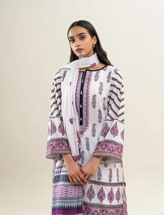 BeechTree 3 PIECE PRINTED LAWN SUIT-PORCELAIN LACE (UNSTITCHED)