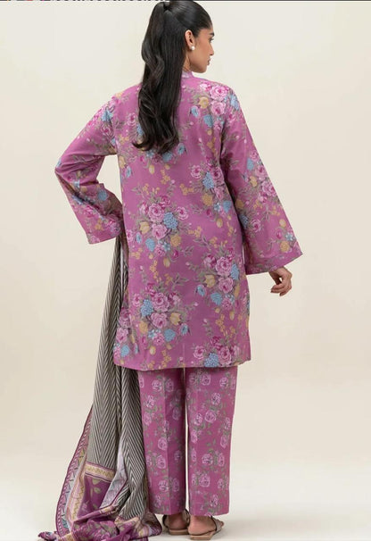BeechTree 3 PIECE PRINTED LAWN SUIT-SALMON ROSE (UNSTITCHED)