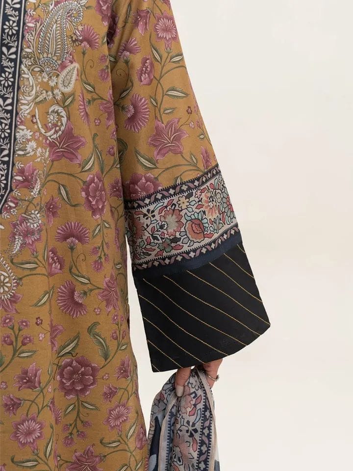 BeechTree 3 PIECE PRINTED LAWN SUIT-MUSTARD FLARE (UNSTITCHED)