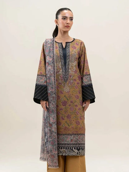 BeechTree 3 PIECE PRINTED LAWN SUIT-MUSTARD FLARE (UNSTITCHED)