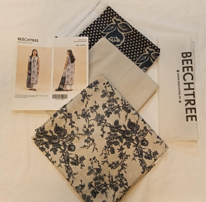 BeechTree 3 PIECE PRINTED LAWN SUIT-RAVEN BLISS (UNSTITCHED)