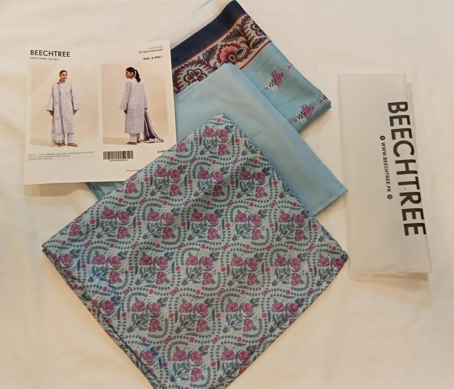 BeechTree 3 PIECE PRINTED LAWN SUIT-BLUE HUES (UNSTITCHED)