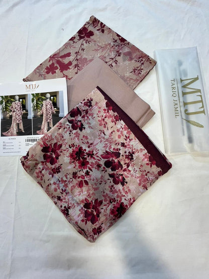 Mtj 3 PIECE PRINTED LAWN SUIT- Beige (UNSTITCHED)