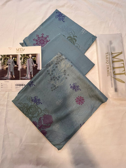 Mtj 3 PIECE PRINTED LAWN SUIT- Blue (UNSTITCHED)