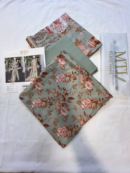 Mtj 3 PIECE PRINTED LAWN SUIT- Grey (UNSTITCHED)