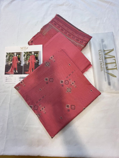 Mtj 3 PIECE PRINTED LAWN SUIT- Peach (UNSTITCHED)