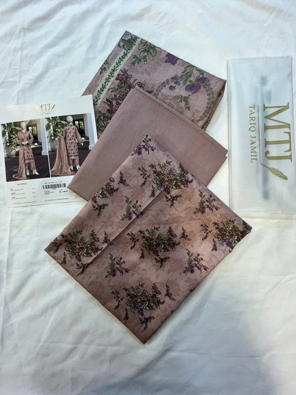 Mtj 3 PIECE PRINTED LAWN SUIT- Light-Pink (UNSTITCHED)