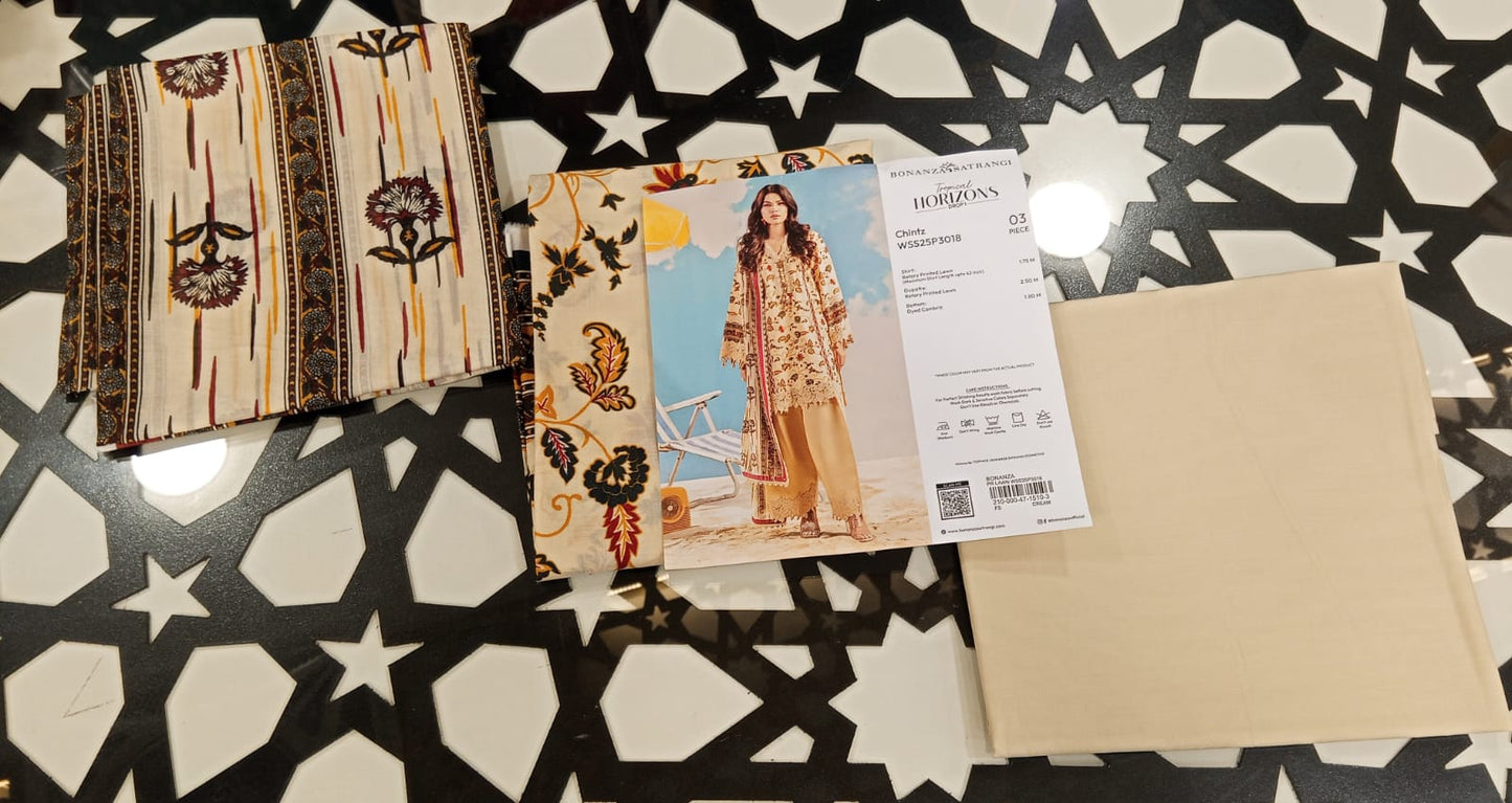 Bonanza Satrangi 3pc Unstitched Lawn Suit