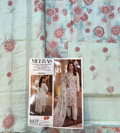 Meeras By MTF Dyed Heavy Embroidered Pima Cotton Lawn - Sky Blue