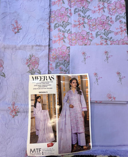Meeras By MTF Dyed Heavy Embroidered Pima Cotton Lawn - Lavender