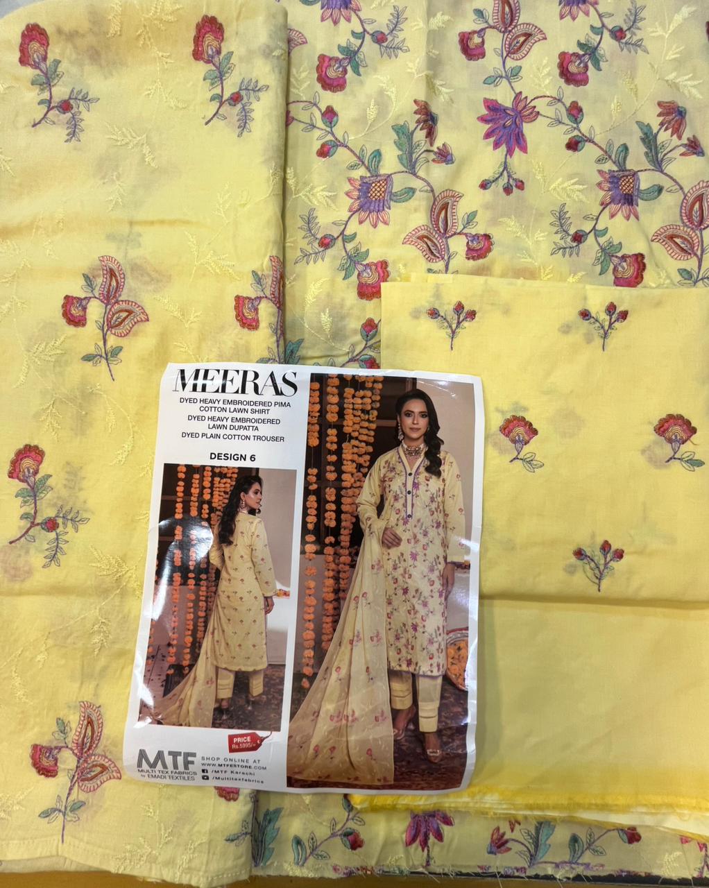 Meeras By MTF Dyed Heavy Embroidered Pima Cotton Lawn