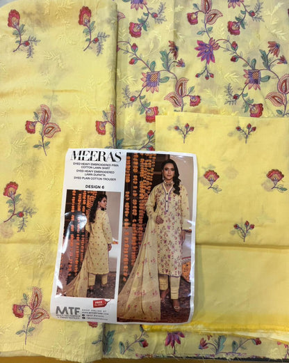 Meeras By MTF Dyed Heavy Embroidered Pima Cotton Lawn