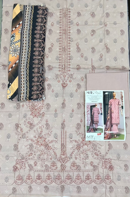 She Style By MTF Digital Printed Embroidered Pima Cotton - Beige