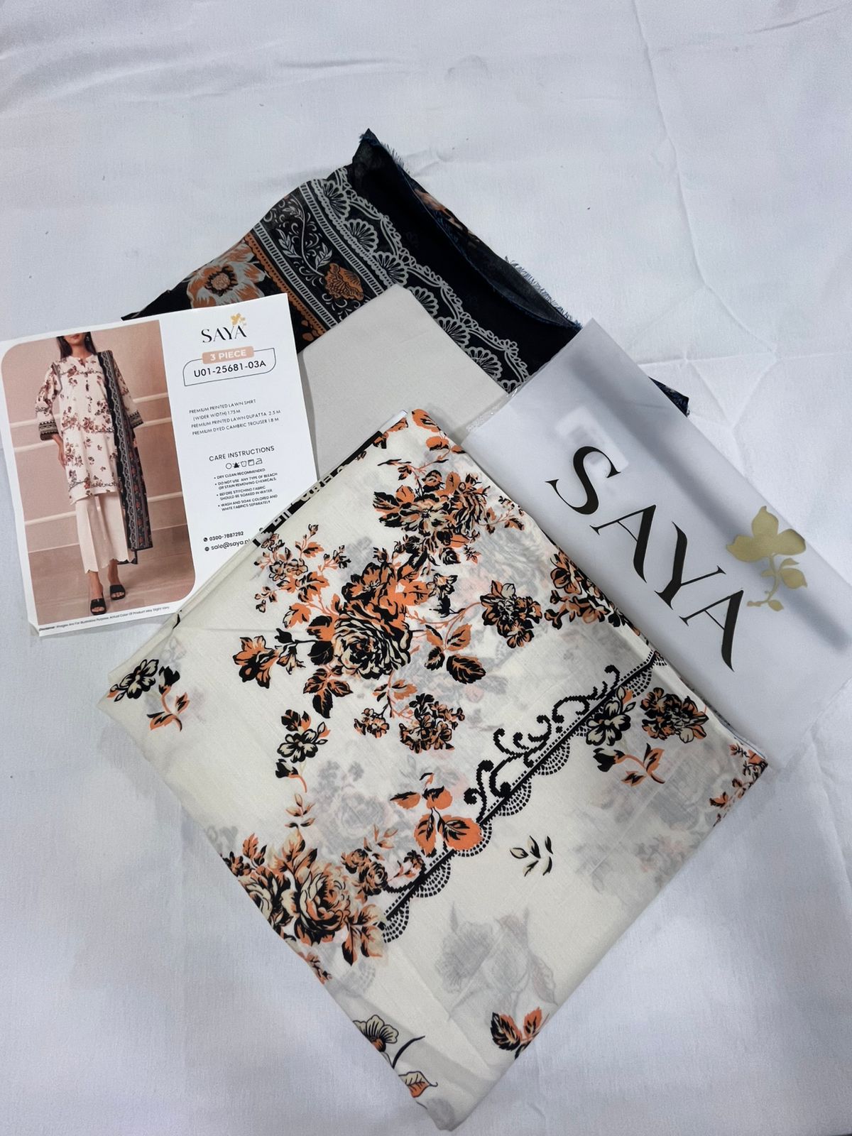 Beige | Saya 3pc Unstitched Lawn Suit