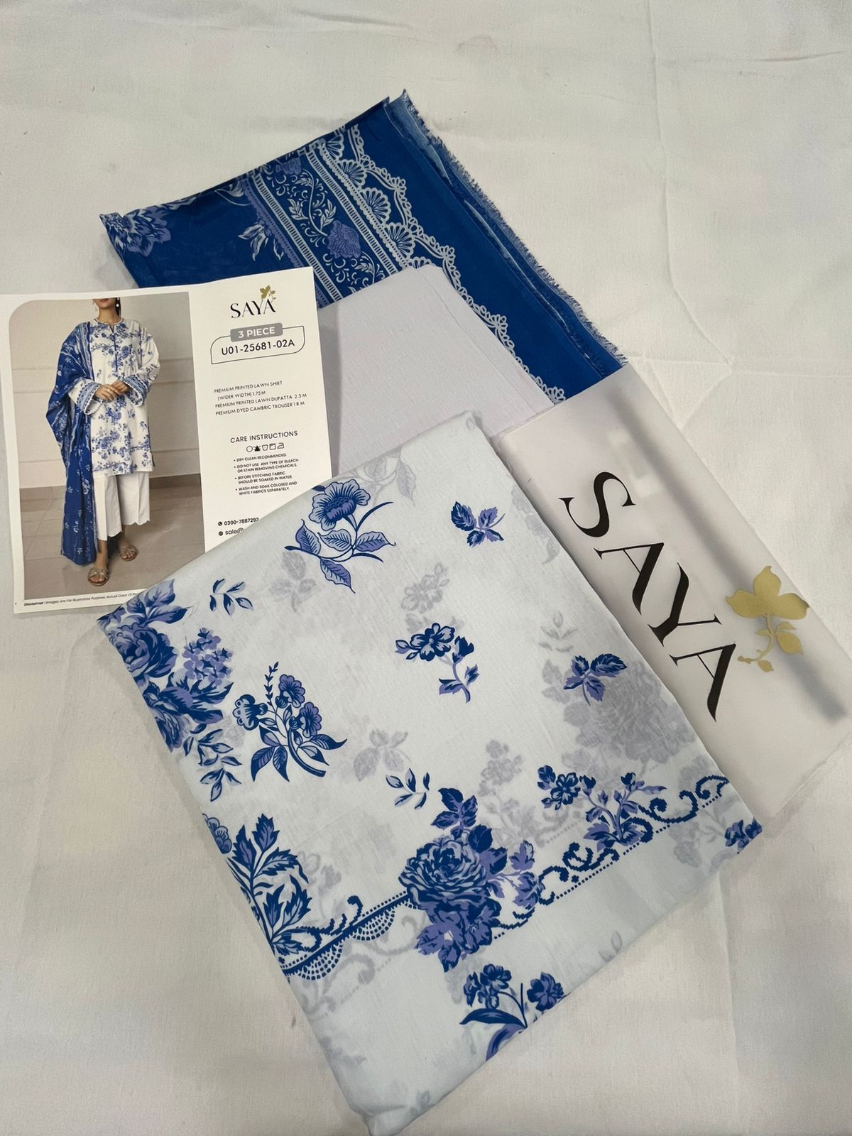 White | Saya 3pc Unstitched Lawn Suit