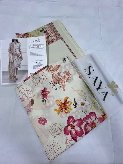 Ivory | Saya 3pc Unstitched Lawn Suit