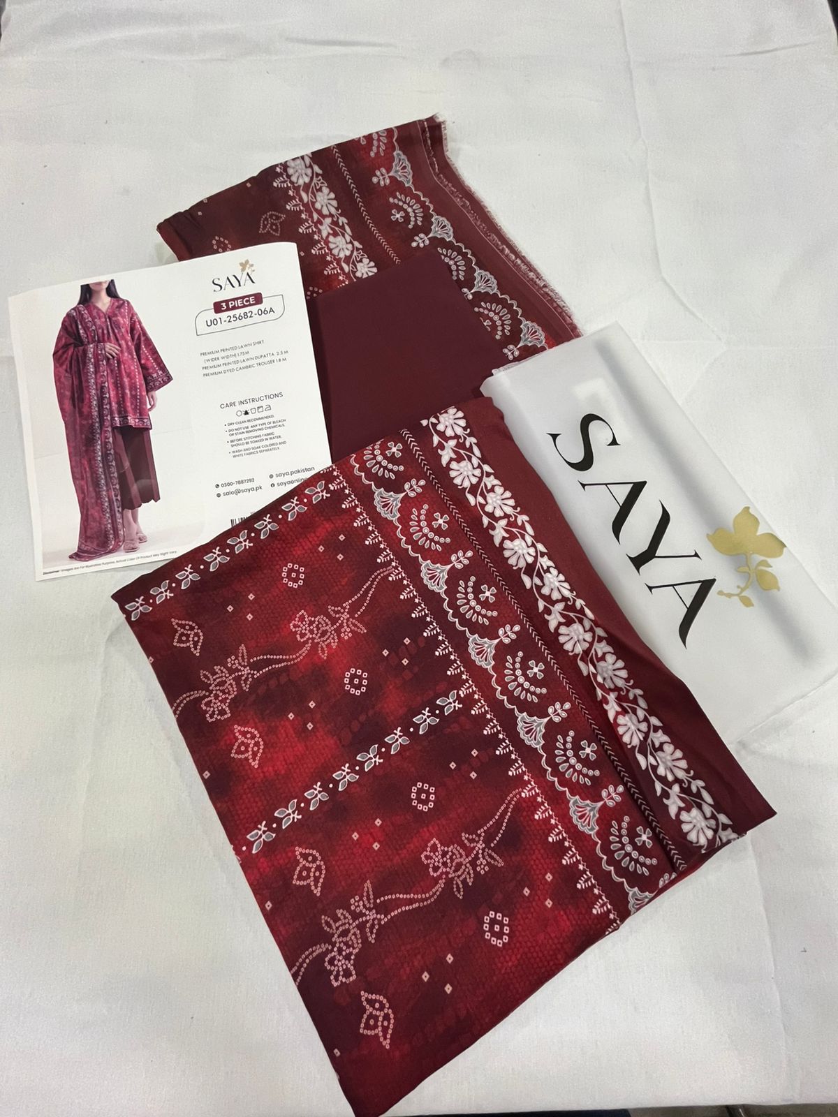 Red | Saya 3pc Unstitched Lawn Suit