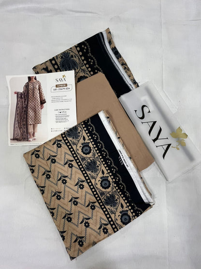 Beige | Saya 3pc Unstitched Lawn Suit