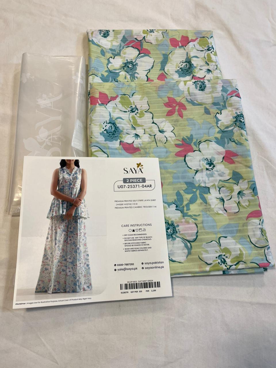 Saya 2pc Unstitched Lawn Suit | Mint Green