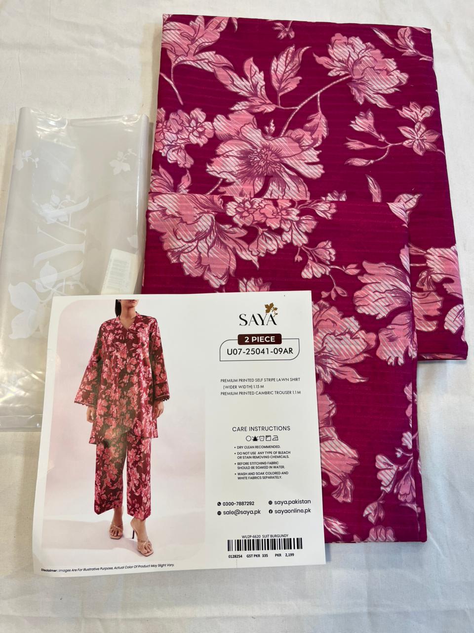 Saya 2pc Unstitched Lawn Suit | Burgundy
