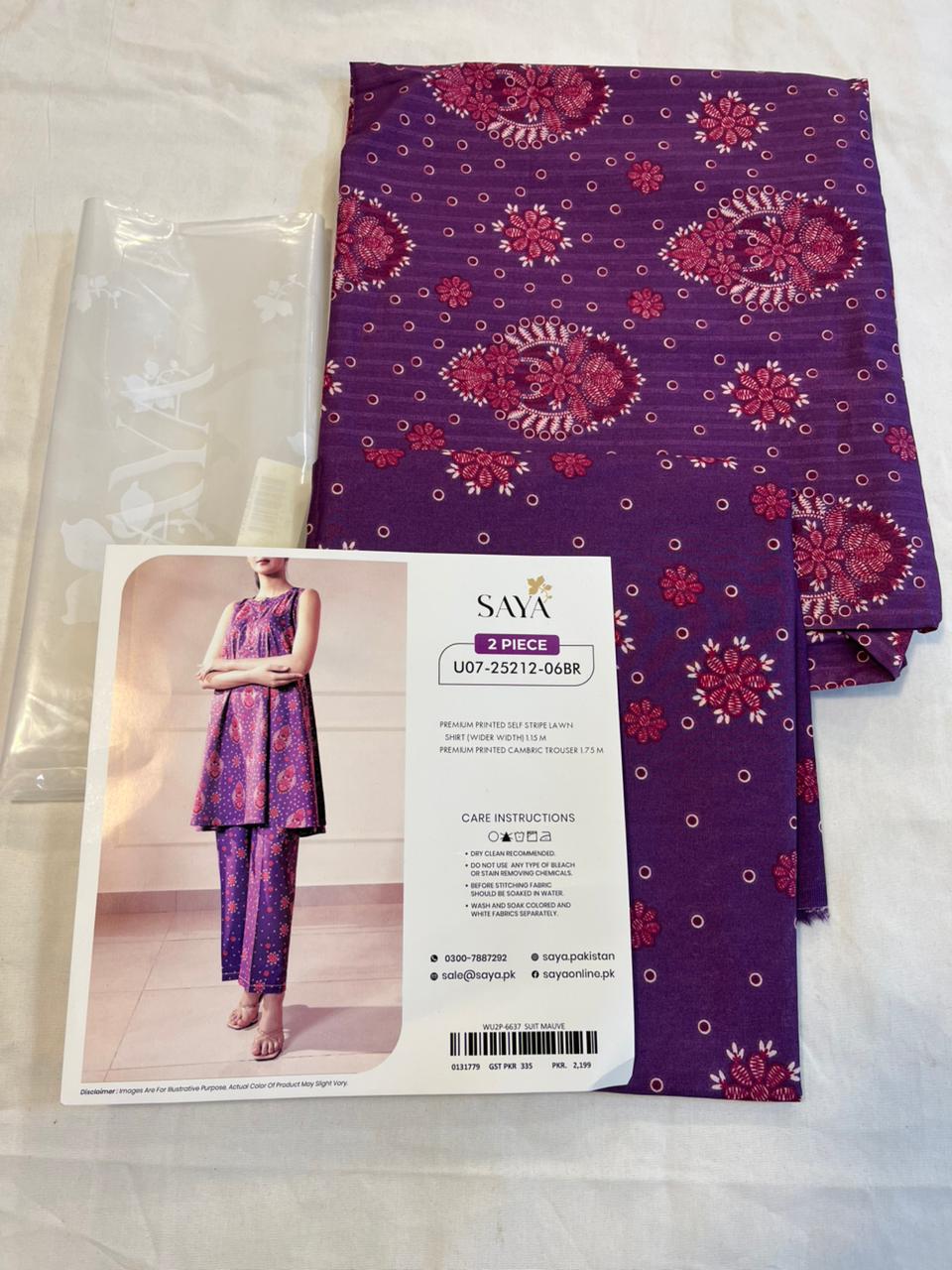 Saya 2pc Unstitched Lawn Suit | Mauve
