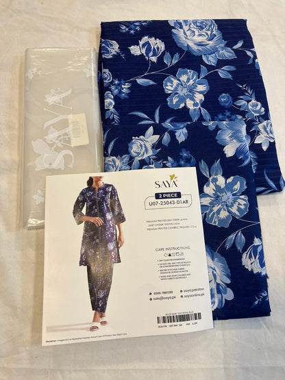 Saya 2pc Unstitched Lawn Suit | Royal Blue