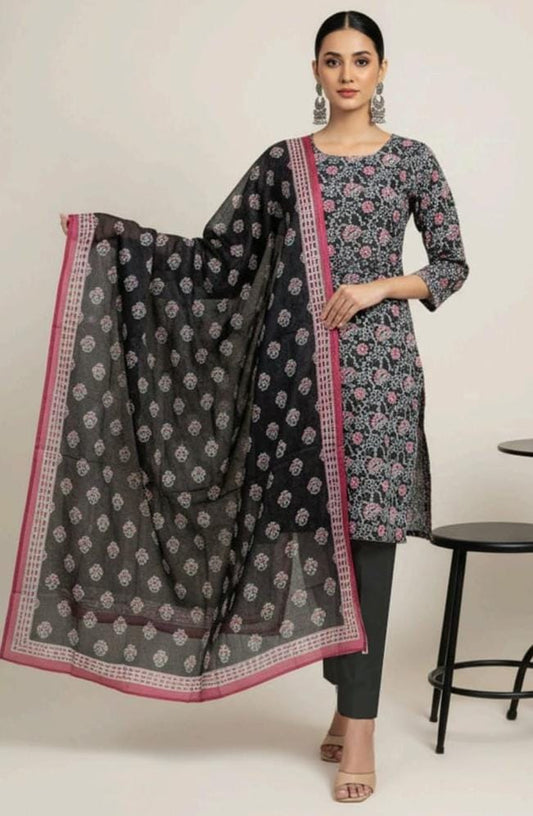 Black | Al-Karam 3pc Unstitched Lawn Suit