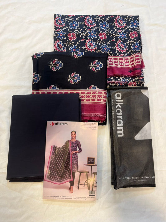 Black | Al-Karam 3pc Unstitched Lawn Suit