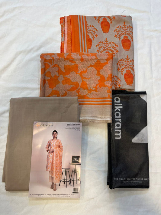Orange | Al-Karam 3pc Unstitched Lawn Suit