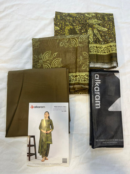 Brown | Al-Karam 3pc Unstitched Lawn Suit