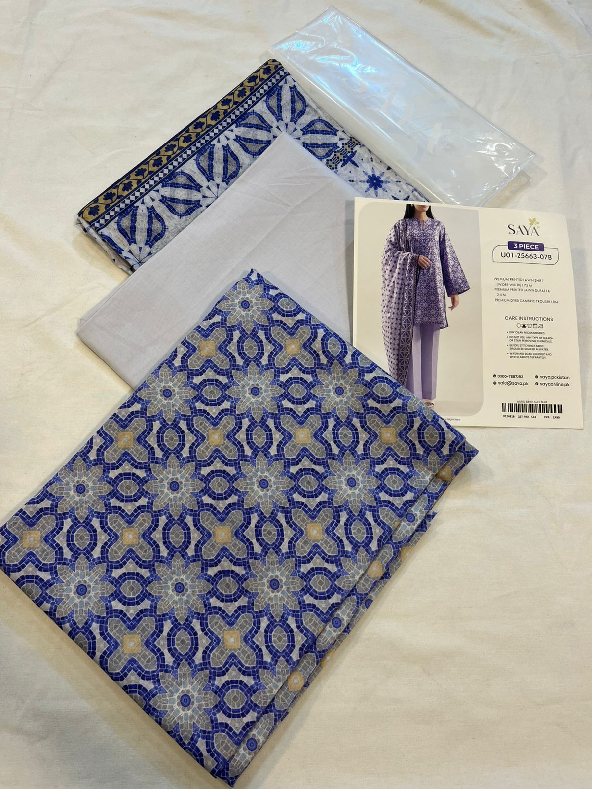 Blue | Saya 3pc Unstitched Lawn Suit