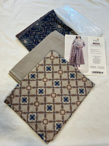 Sand | Saya 3pc Unstitched Lawn Suit