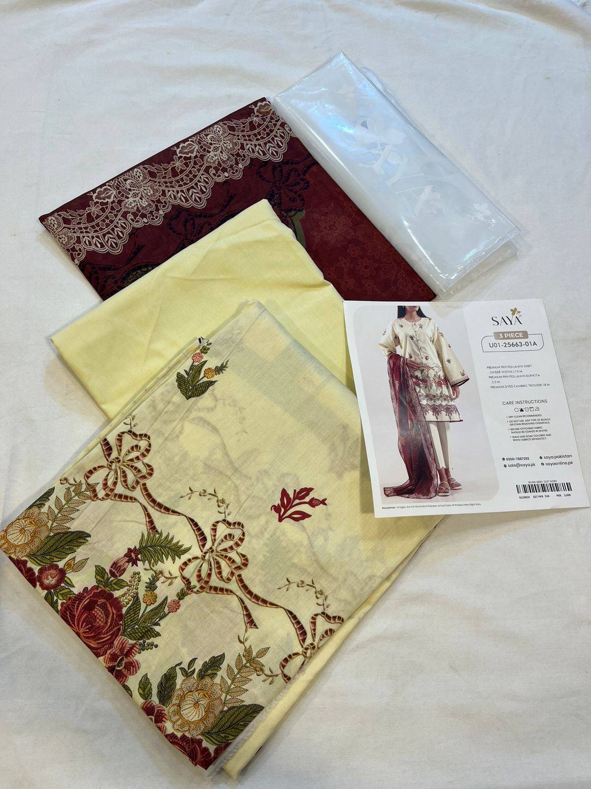 Ivory | Saya 3pc Unstitched Lawn Suit