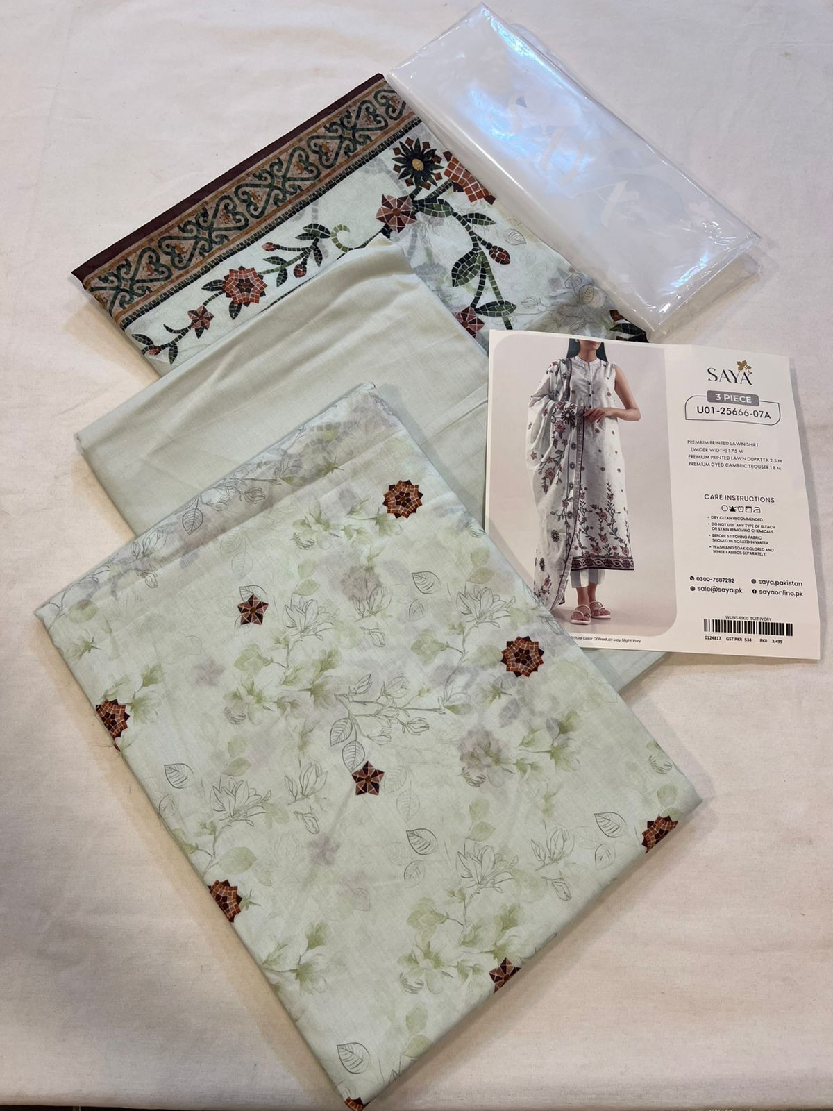 Ivory | Saya 3pc Unstitched Lawn Suit