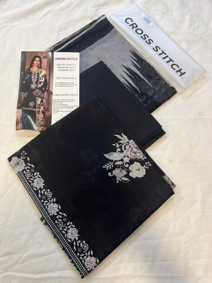 Cross Stitch 3 Piece - Printed Unstitched Lawn