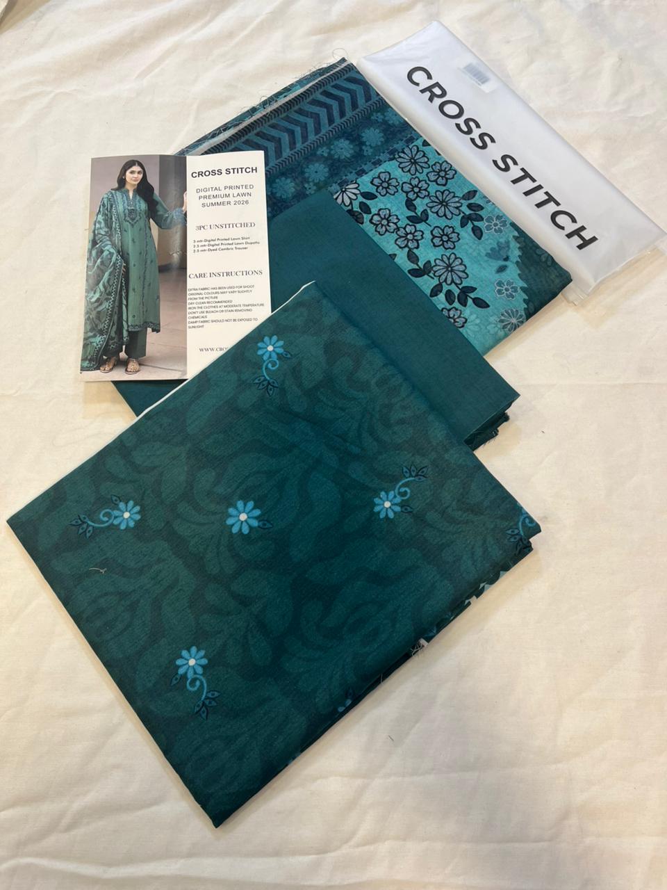 Cross Stitch 3 Piece - Printed Unstitched Lawn