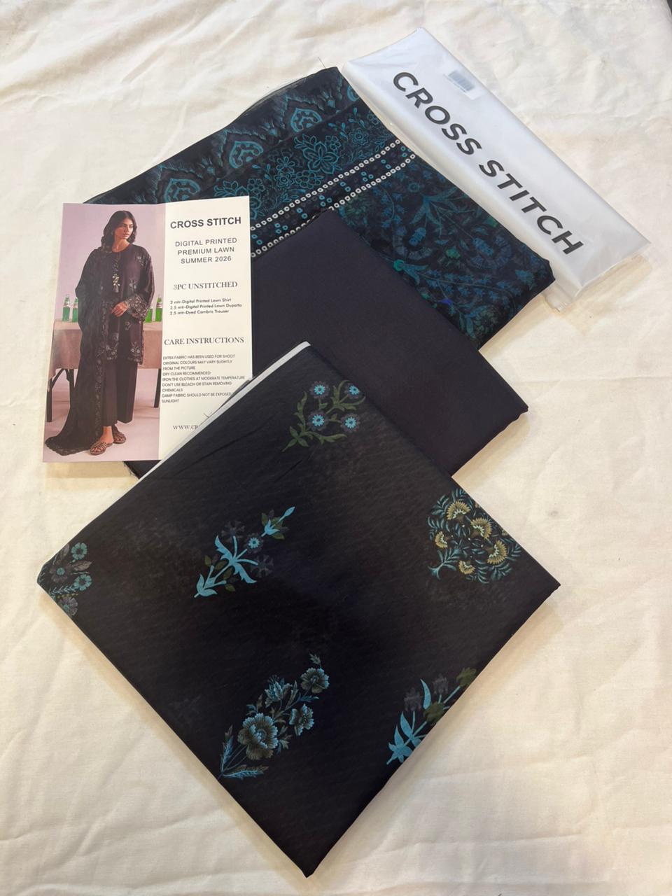 Cross Stitch 3 Piece - Printed Unstitched Lawn