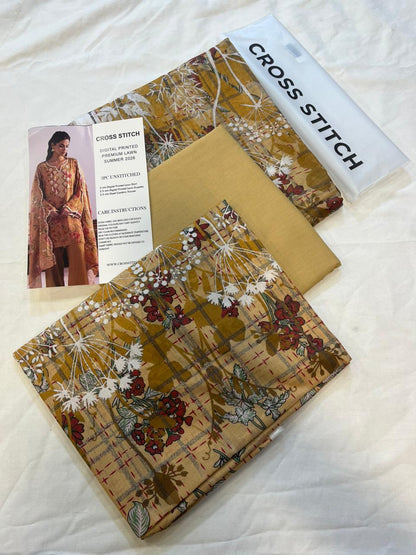 Cross Stitch 3 Piece - Printed Unstitched Lawn