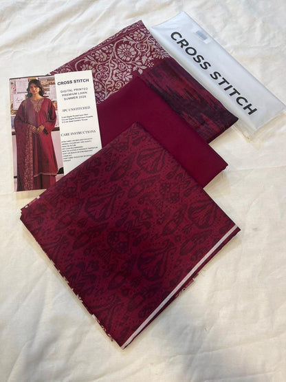 Cross Stitch 3 Piece - Printed Unstitched Lawn