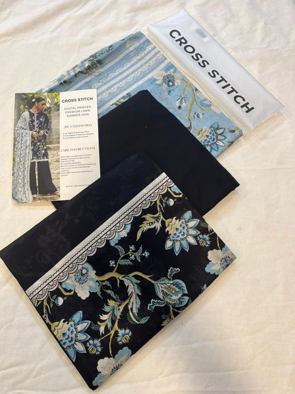 Cross Stitch 3 Piece - Printed Unstitched Lawn