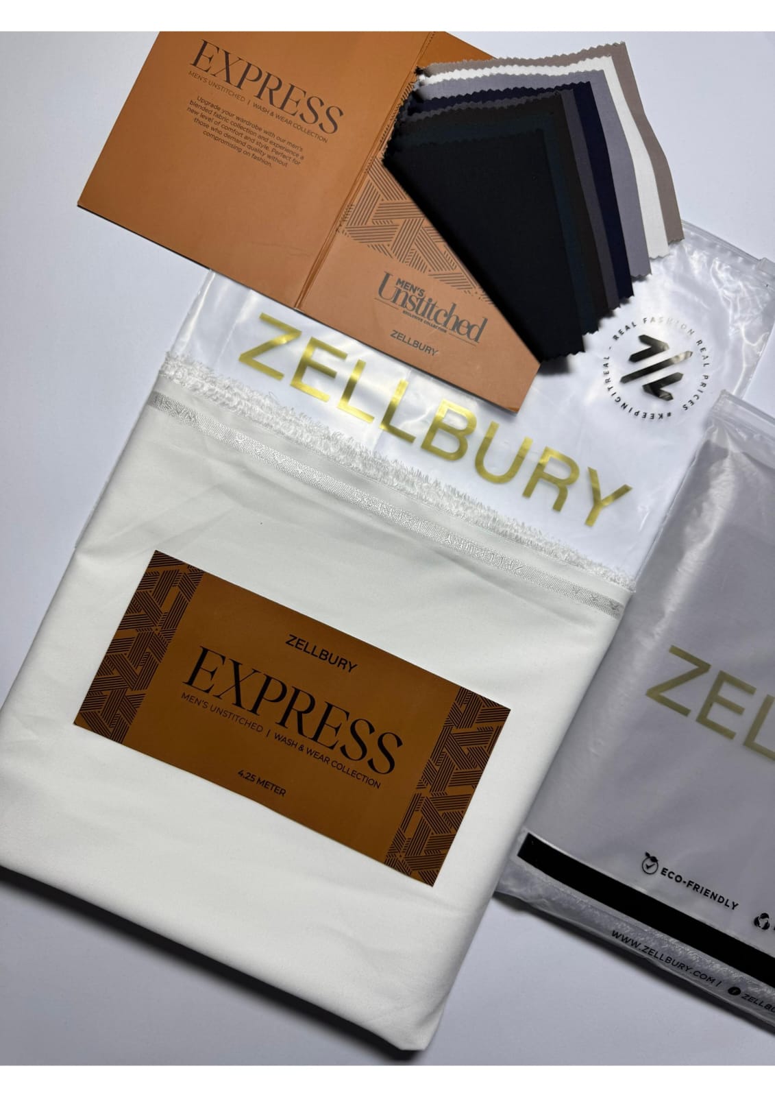 Close-up texture and weave of Off White Zellbury Mens Wash and Wear 100% premium fine quality fabric.